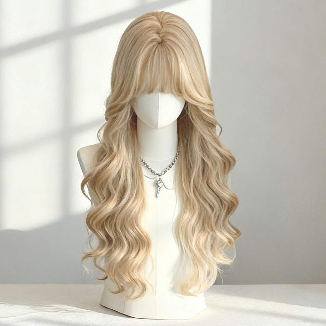 Natural Fluffy Fashion Seamless Mid-length Bangs Big Wave Wig Long Curls
