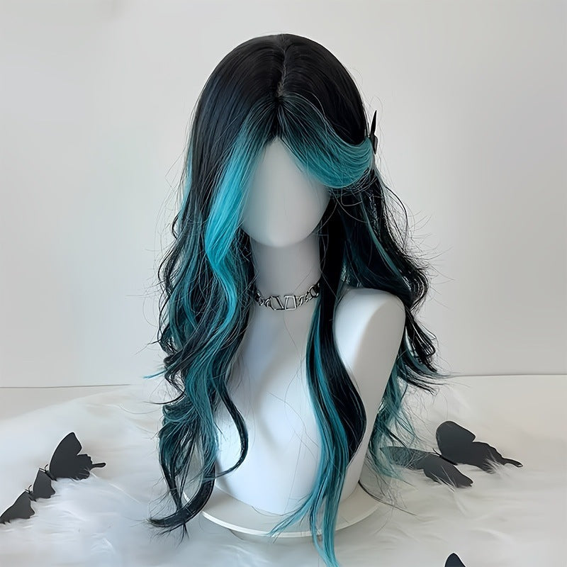 Female Blue Tail Dish Curly Hair Paris Dyed Wig Long Curls