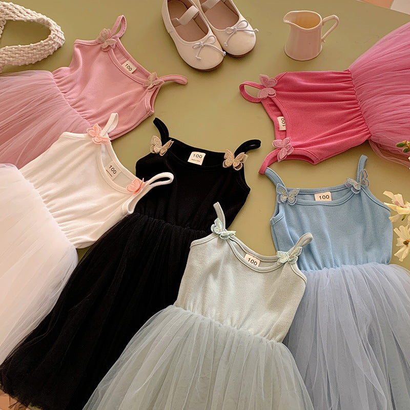 Camisole Butterfly Beach Princess Candy Color Fluffy Children's Dress