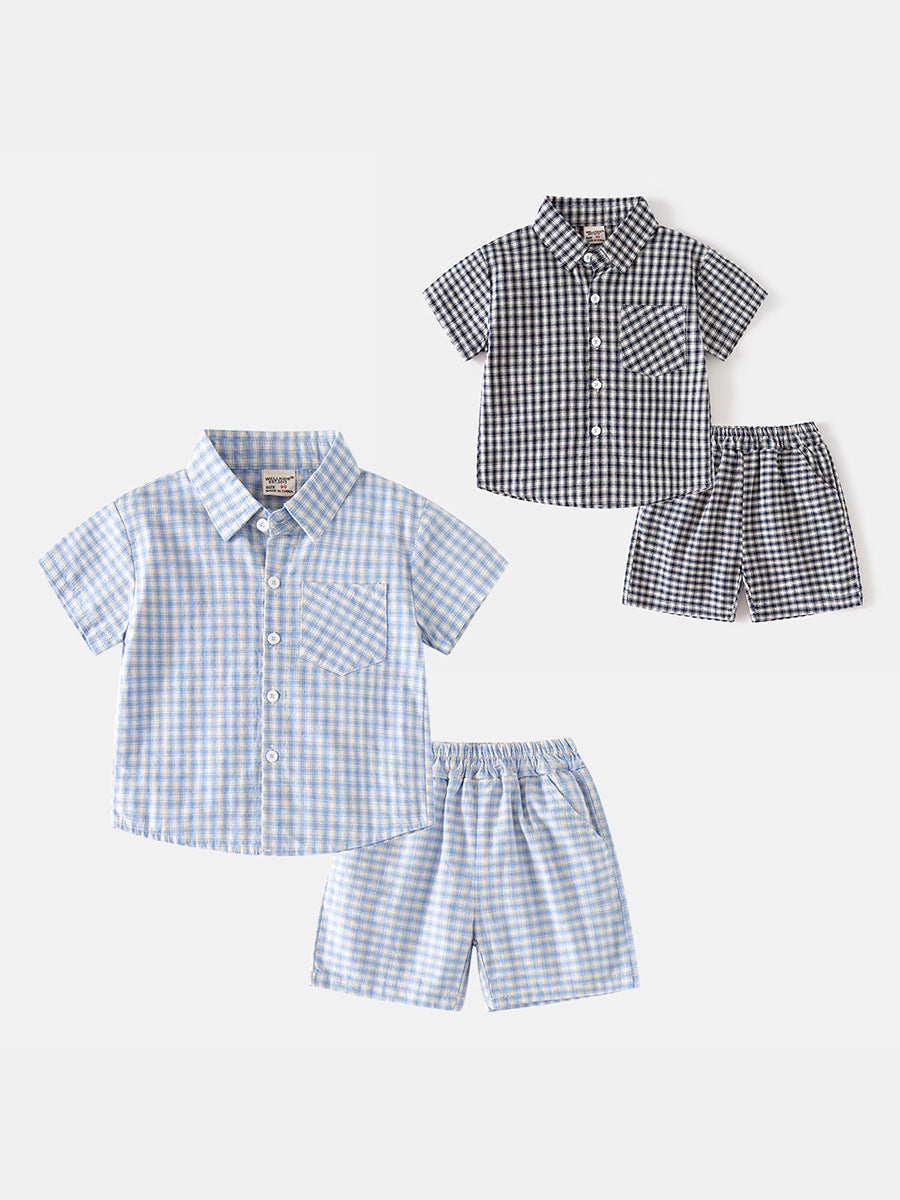 Children's Summer Korean Short-sleeved Plaid Casual Shirt Two-piece Fashion Children's Suit
