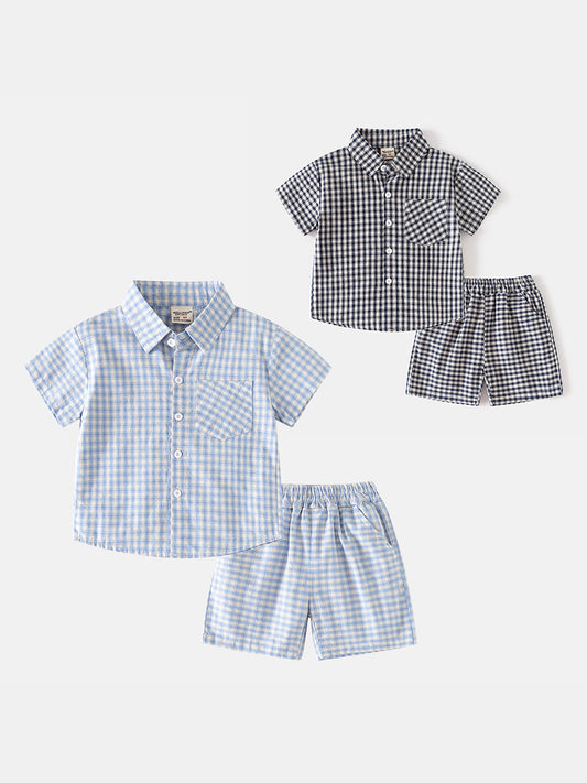 Children's Summer Korean Short-sleeved Plaid Casual Shirt Two-piece Fashion Children's Suit