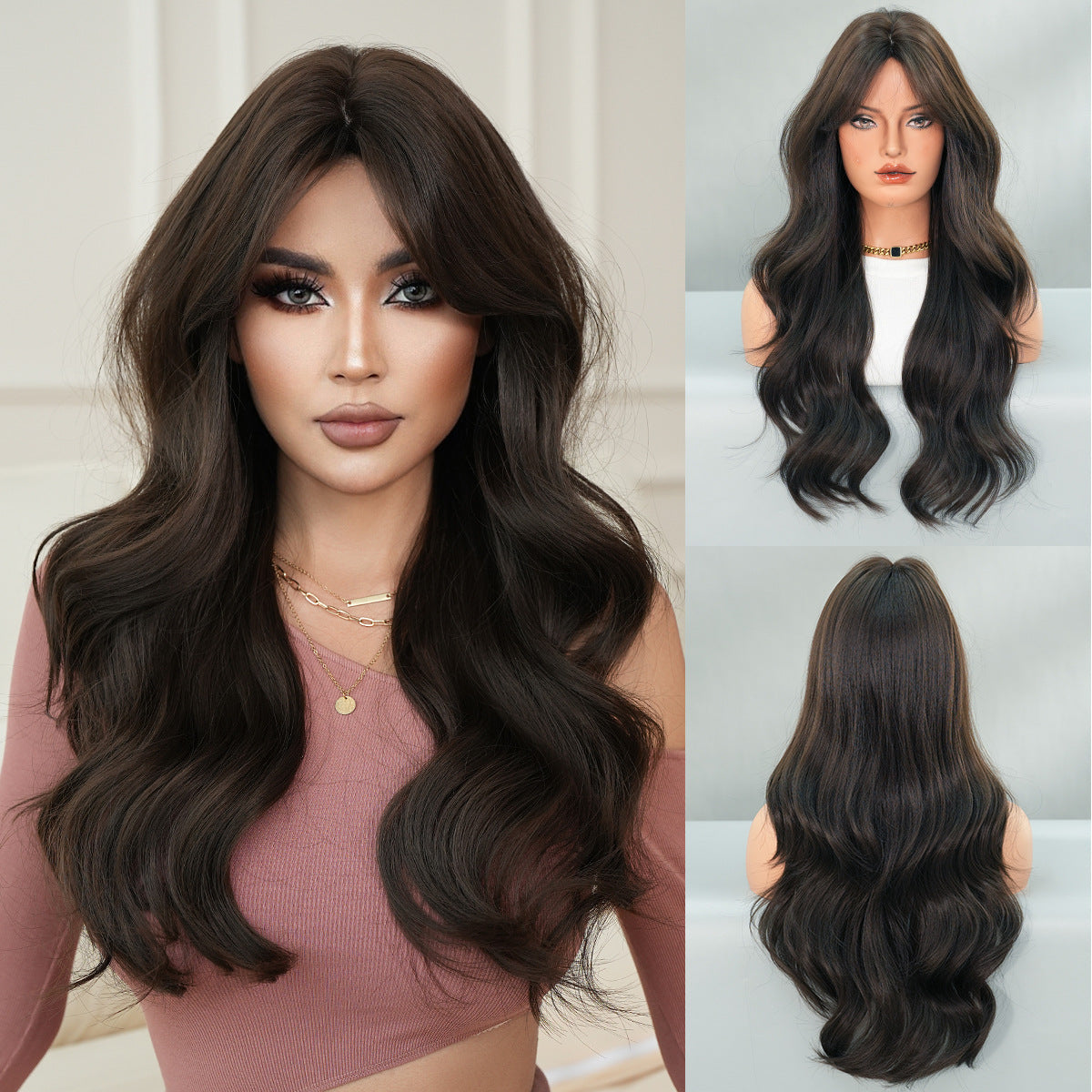 Quality Female Mid-point Wave Black Curly Hair Wig Long Curls