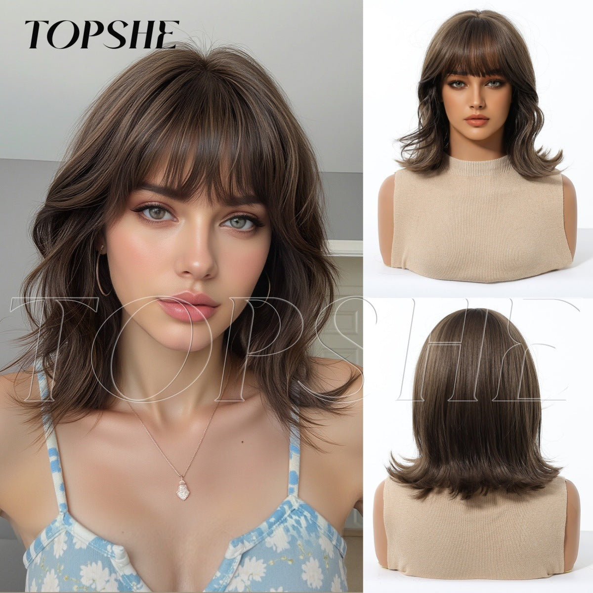 Seamless Simulation Scalp Full Top Fiber Wig Short Curly Hair