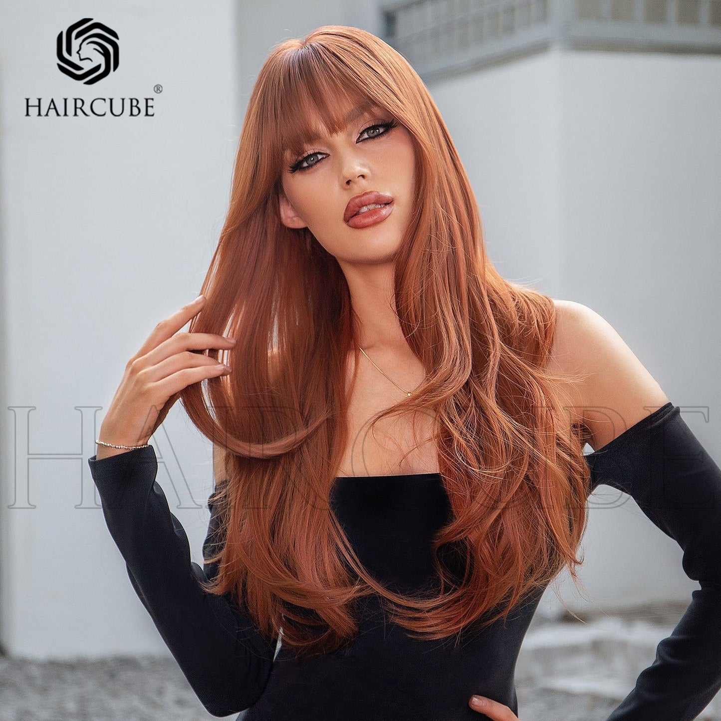 Bangs Black Gradient Brown Straight Hair Tip Wig Long Curls