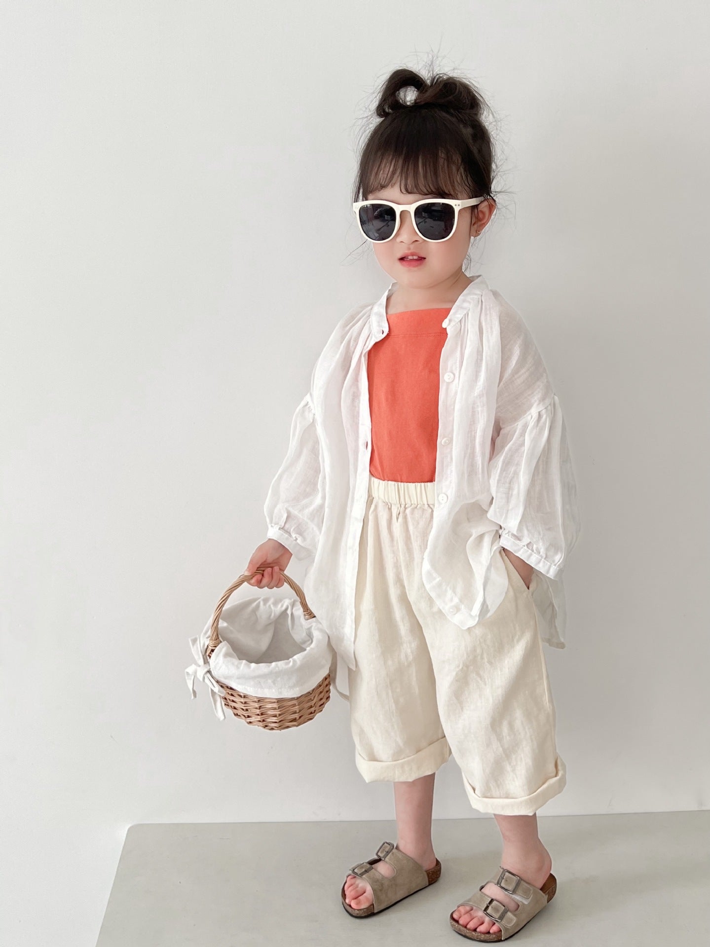 Children's Round Neck Solid Color Korean Style Loose Boy's Sun Protection Children's Shirt