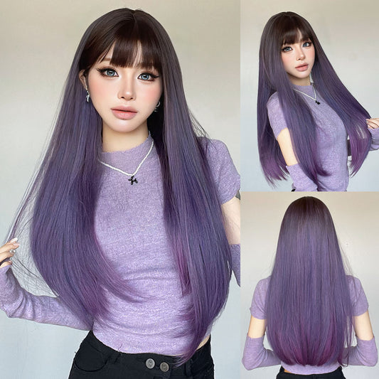 Gradient Hair Bangs Daily Natural Sweet Cool White Long Straight Wig