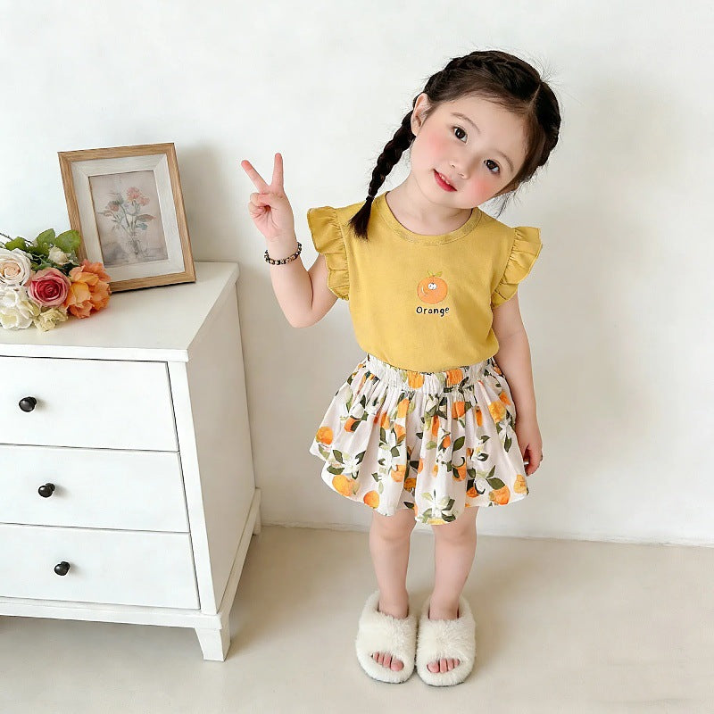 Western Style Cute Short Sleeve T-shirt Children's Suit