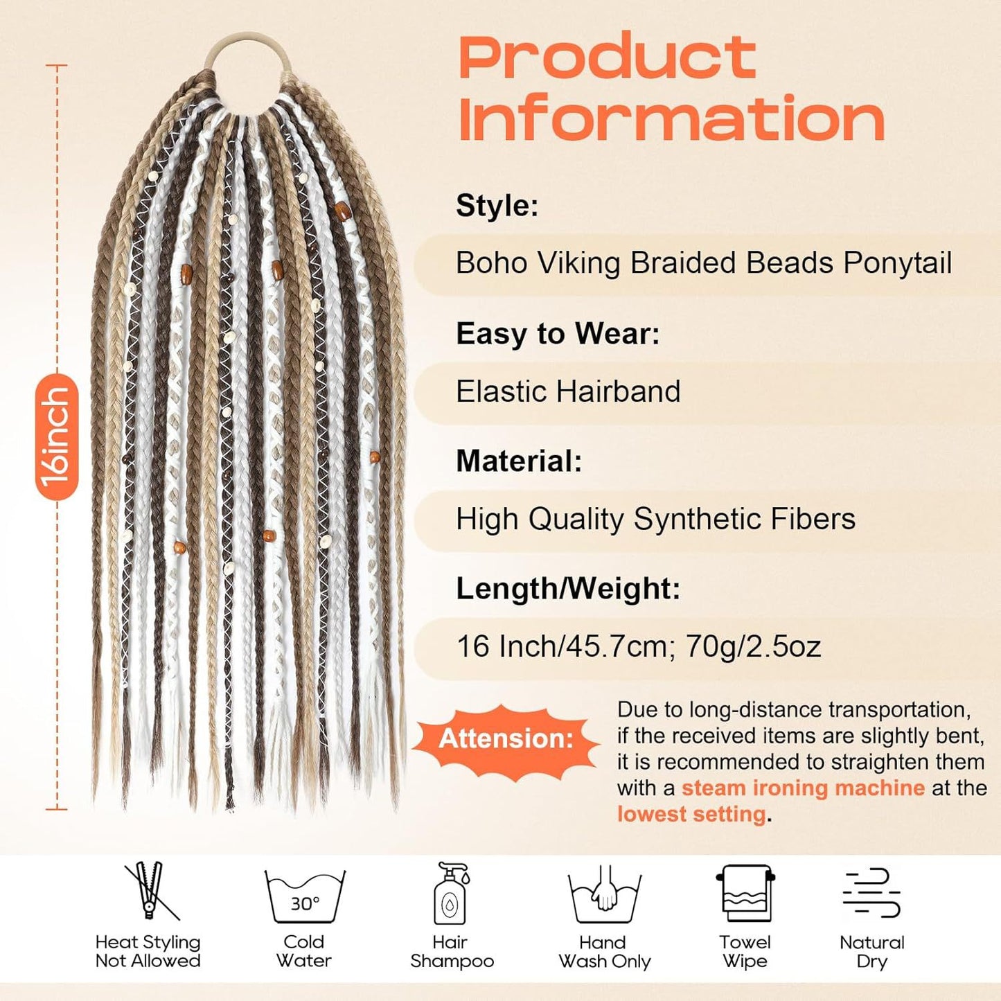 Bohemian Style Braided Braid Beads Pendant Hair Wig Ponytail