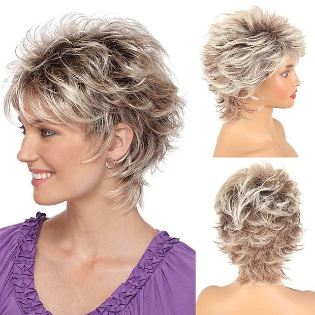 Women's Gradient Color Gray White Chemical Fiber Head Wig Short Curly Hair