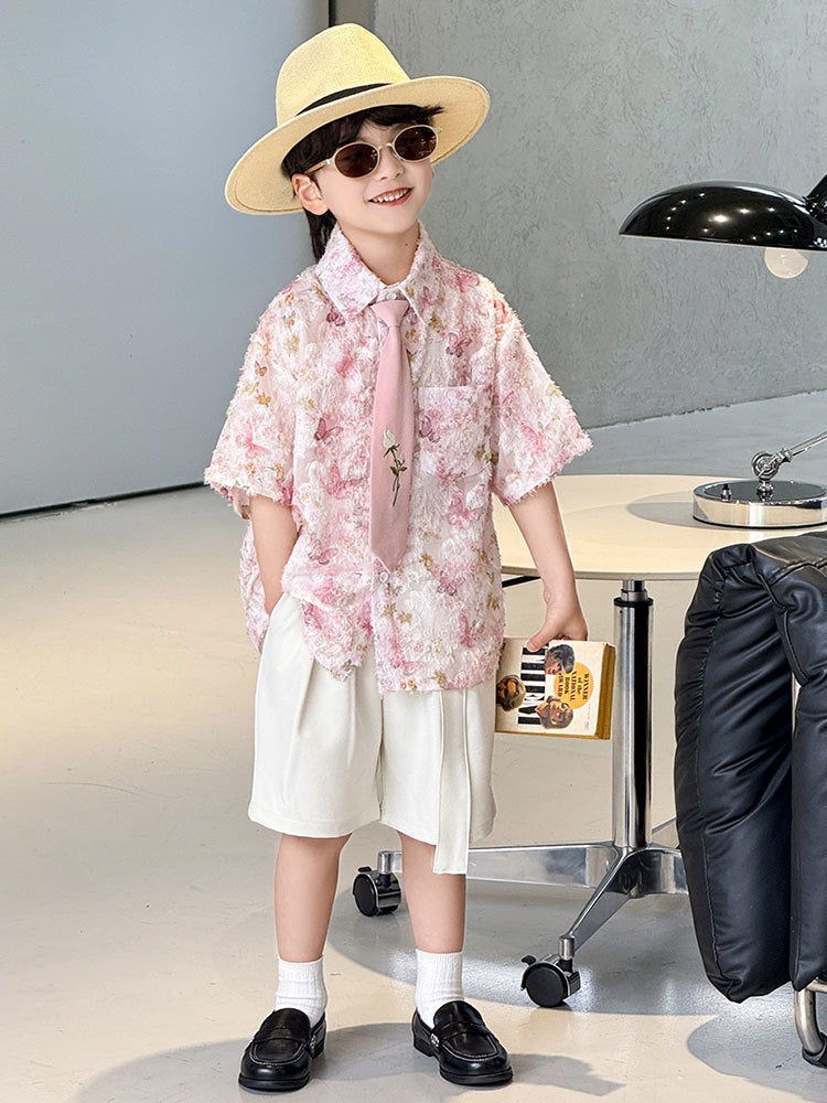 Children's Western Style Fashion Shorts Two-piece Thin Children's Shirt