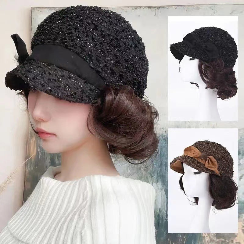 Hat One Female Realistic Natural With Wig Short Curly Hair