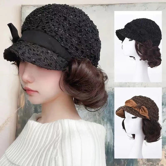 Hat One Female Realistic Natural With Wig Short Curly Hair