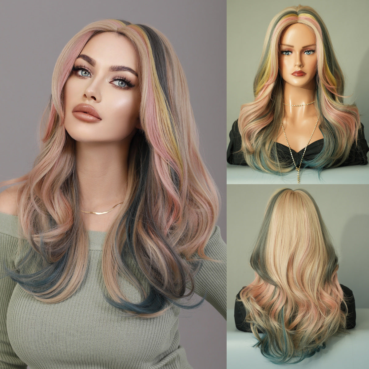 Women's Fashion Mid-point Dyed Curly Hair Sheath Big Wig Long Curls