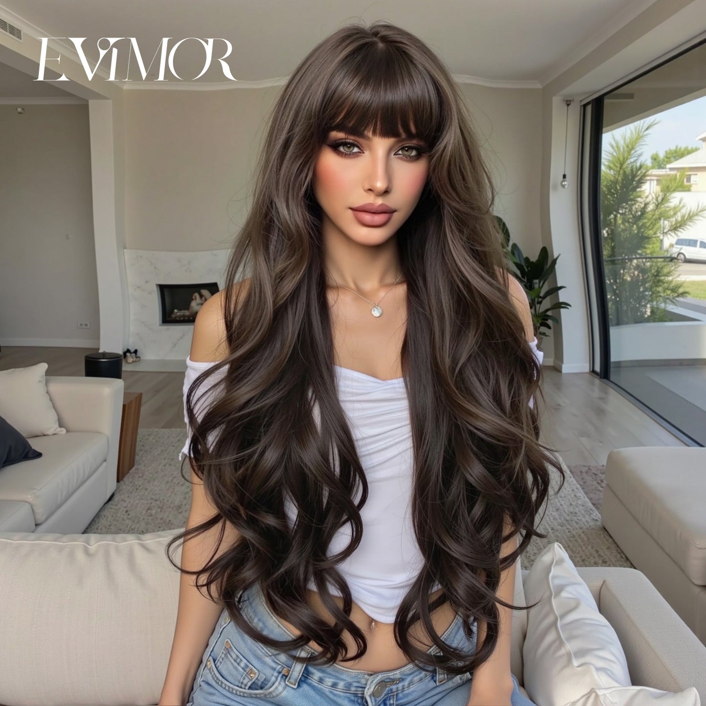 Women's Dark Brown Big Wave Fashion Curly Full Hair Wig Long Curls