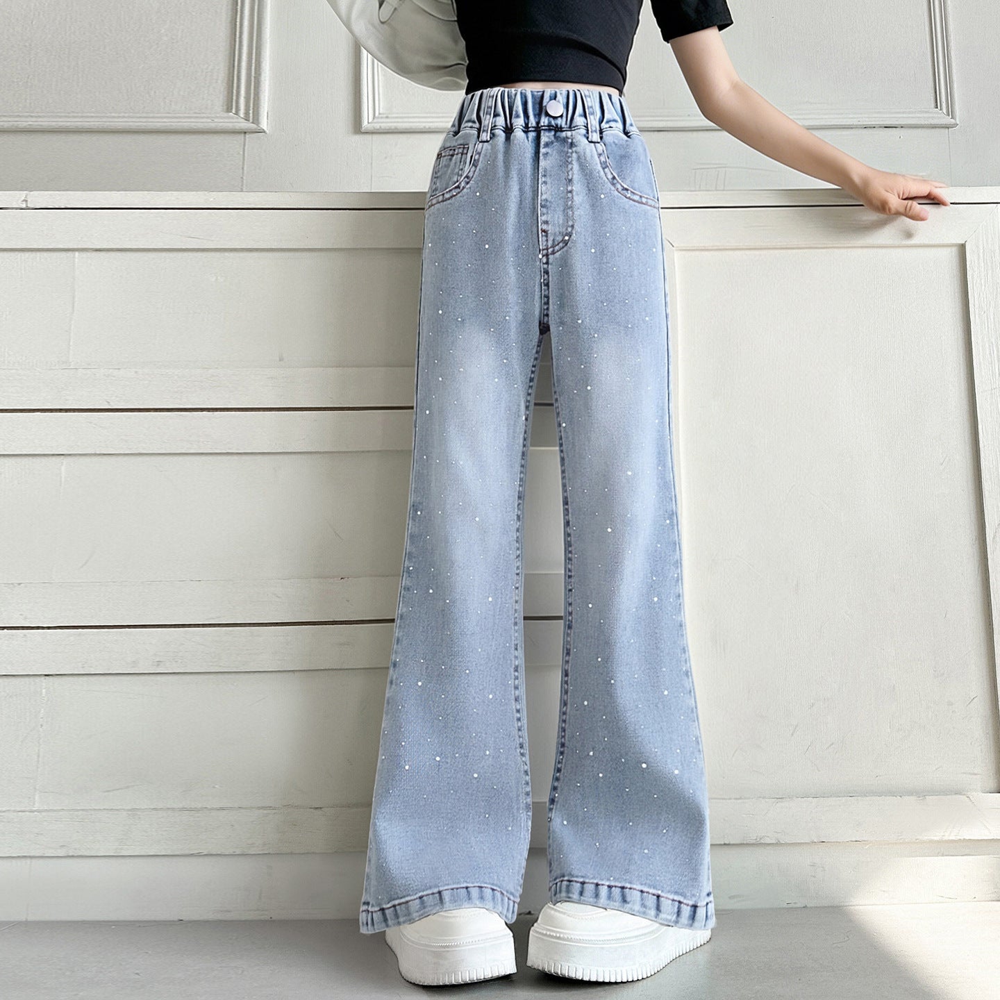 Stretch Flared Summer Korean Style Western Slimming Jeans Thin Mosquito Children's Pants