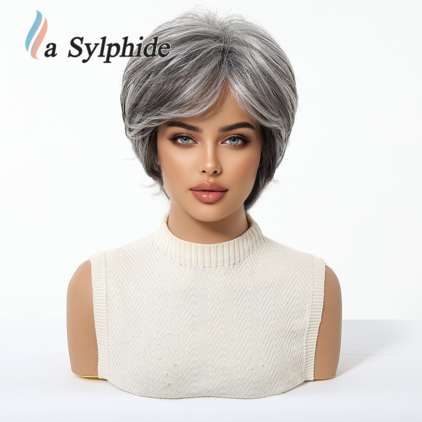 Mechanism Down Pile Making Gradient Granny Grey Texture Wig Short Curly Hair