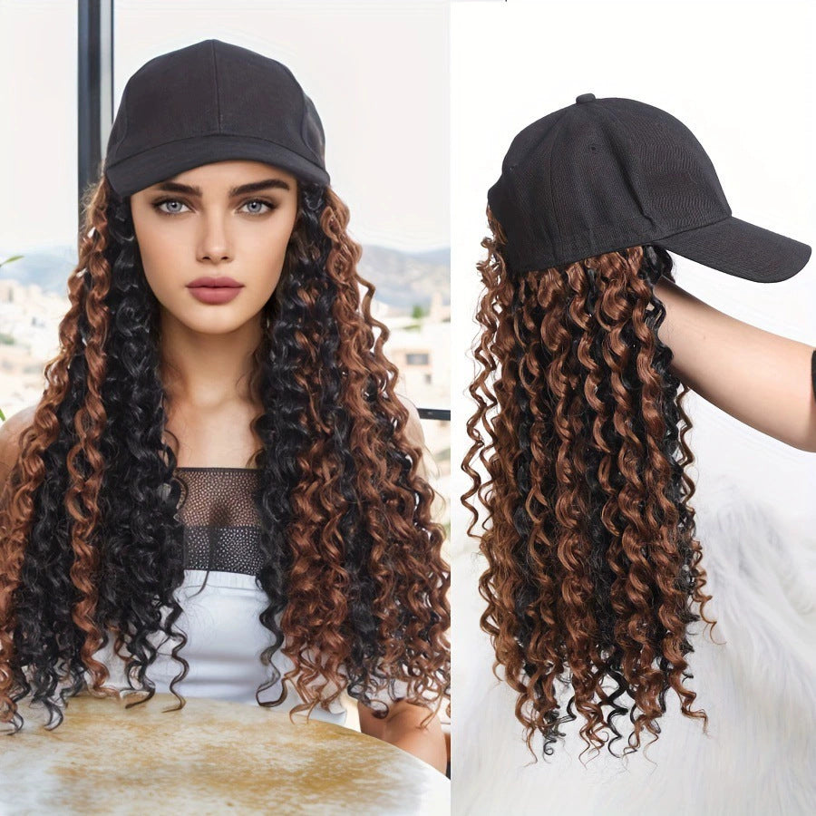 Peaked Cap Instant Noodle Curly Hair Wig Long Curls