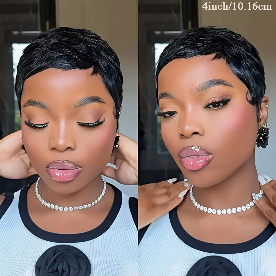 Trendy Slouchy Short Cover Human Set Real Hair Wig