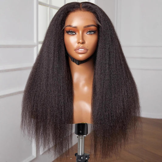 Women's Front Lace Straight Hair Black African Head Wig Long Curls