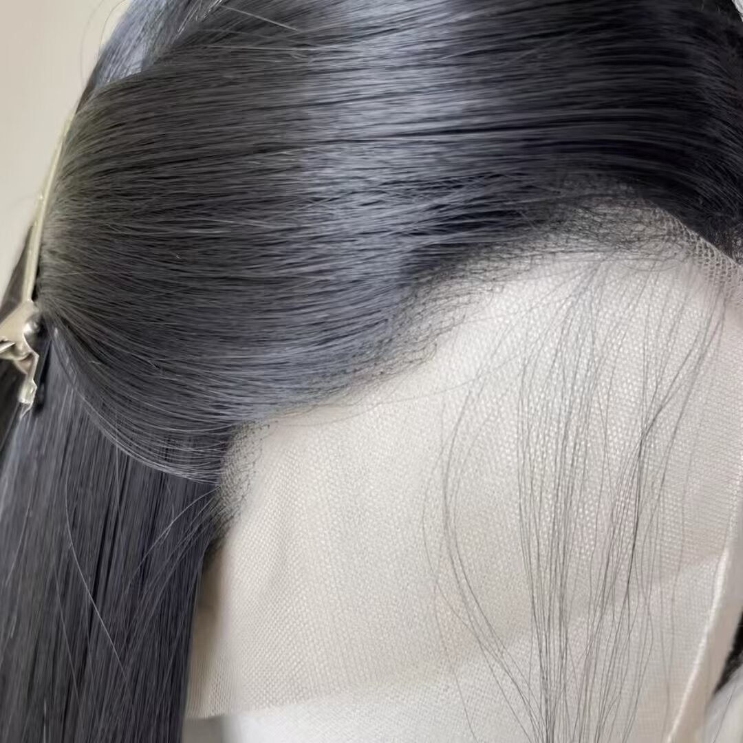 Black Lace Forehead Ladies Heat Resistant Fiber Synthetic Long Straight Wig