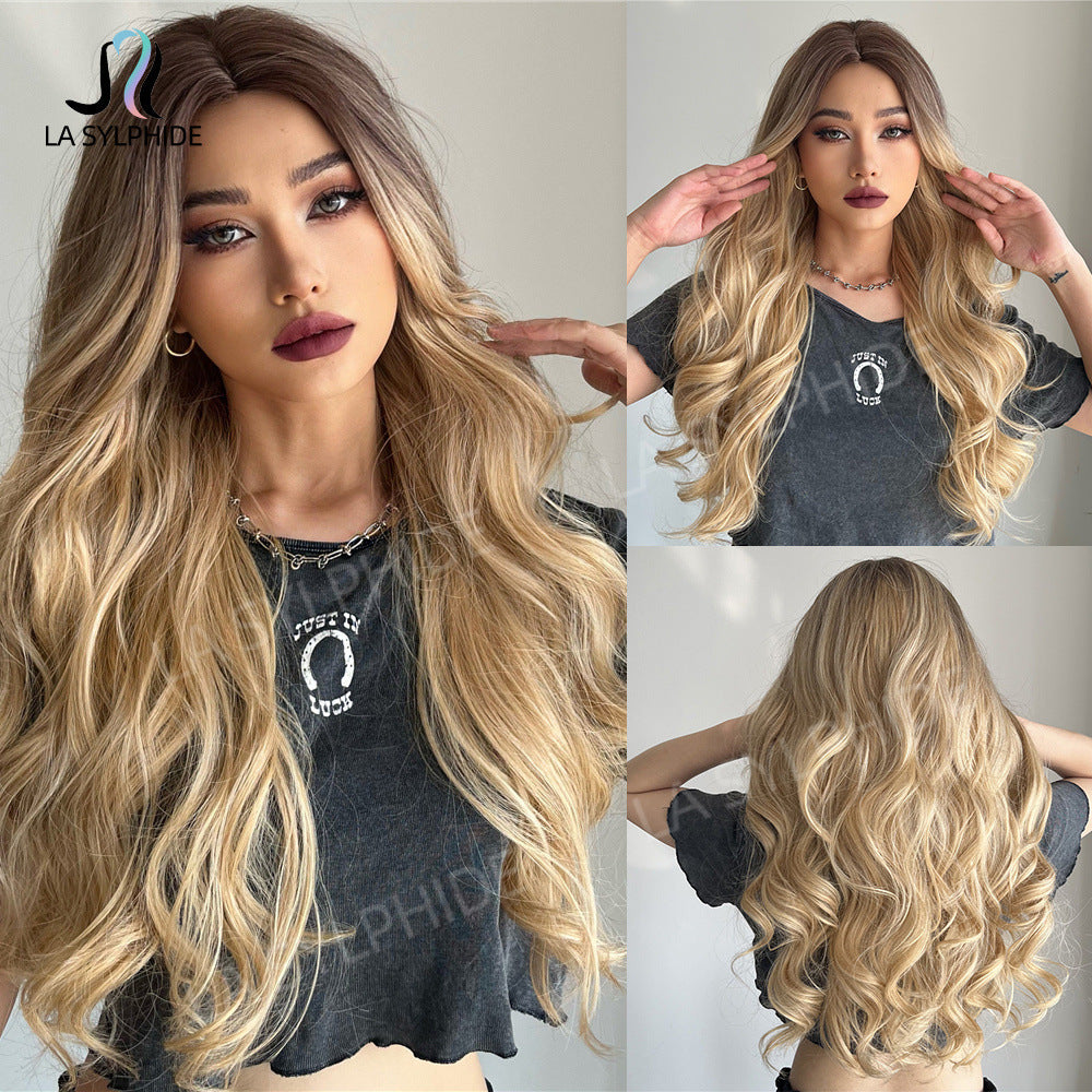 Women's Chemical Fiber Medium Curly Hair Pink Wig Long Curls
