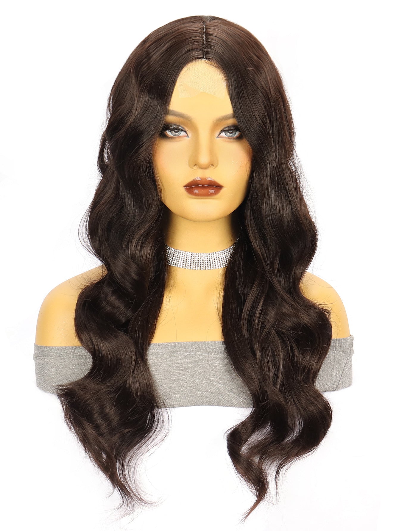 Women's Brown Straight Hair Big Wave Curly Chemical Fiber Front Wig Long Curls
