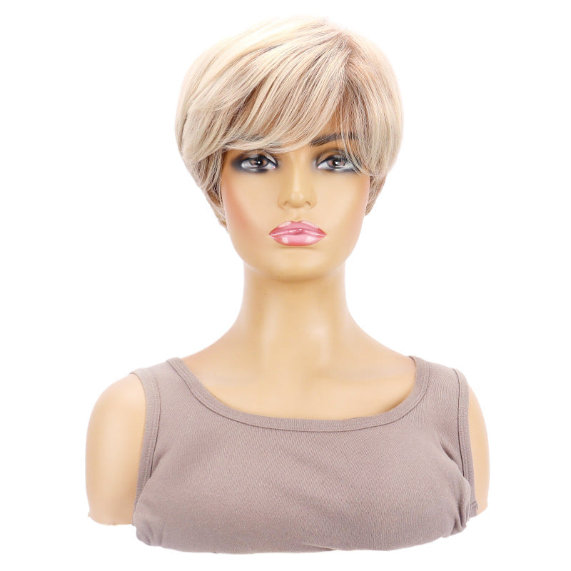 Women's Fashion Chemical Fiber Brown Partial Head Wig Short Straight Hair
