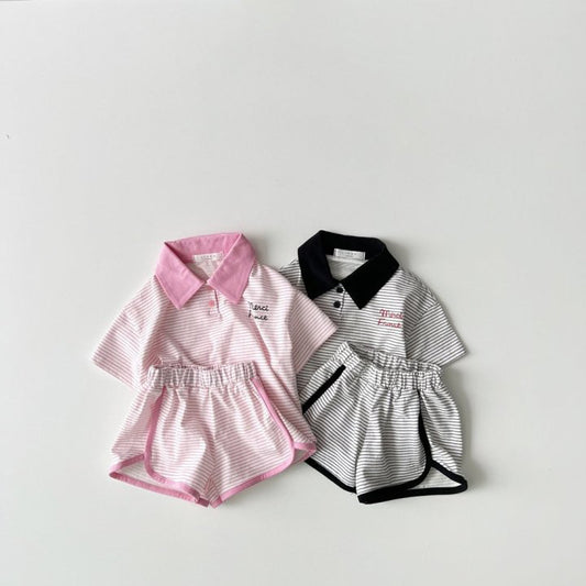 Children's Summer Clothing Korean Set Striped Shirt Short Sleeve Children's Suit