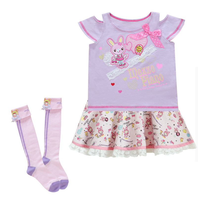 Children's Pianist Cute Short Sleeve Sweetheart Bow For Bunny Daughter Children's T-shirt