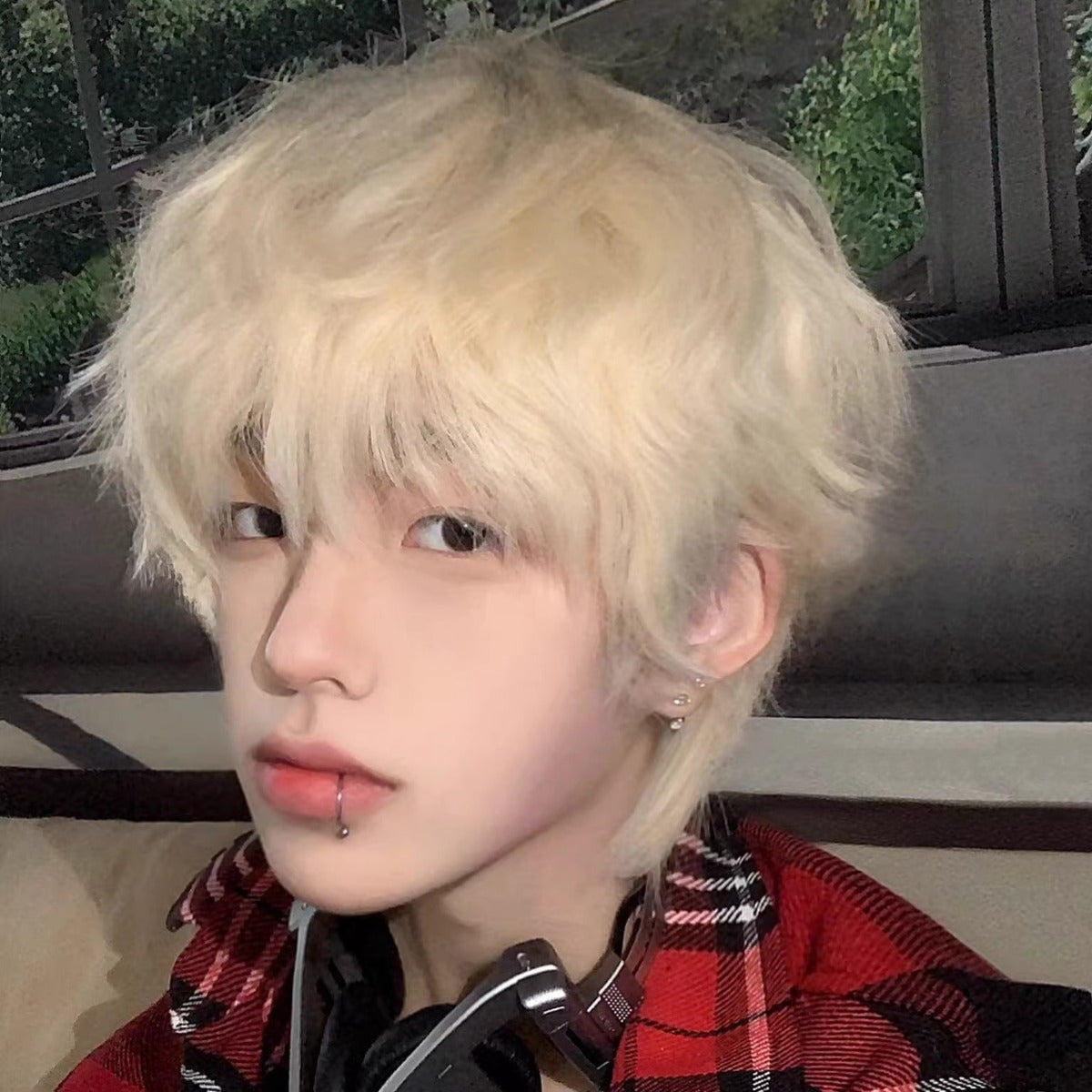 Men's White Gold Color Boys Natural Fluffy Wig Short Straight Hair