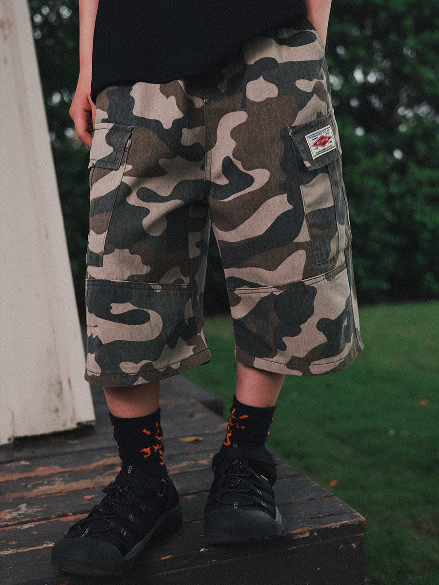 Children's Camouflage Cropped Summer Lightweight Washed Cotton Middle Big Children's Pants