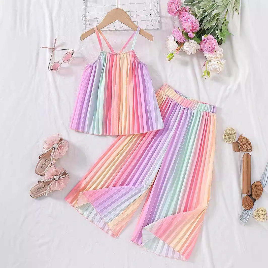 Summer Sweet Fresh Sling Pleated Pants Children's Suit