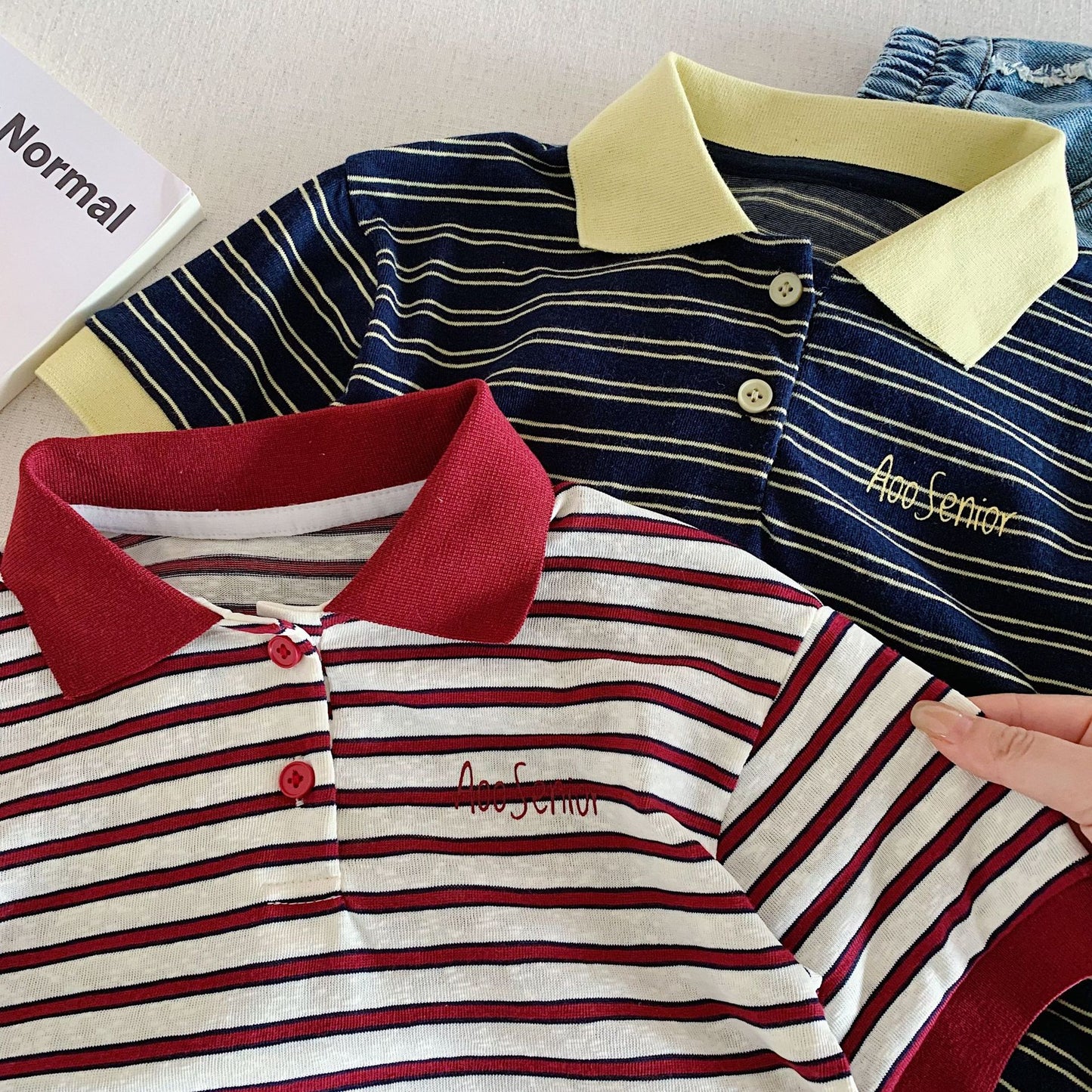 Children's Short-sleeved Summer Boys Contrast Color Striped Shirt Class Children's T-shirt