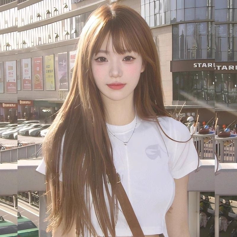 One-word Forehead Lace Hairstyle Whole Curly Wig Long Curls