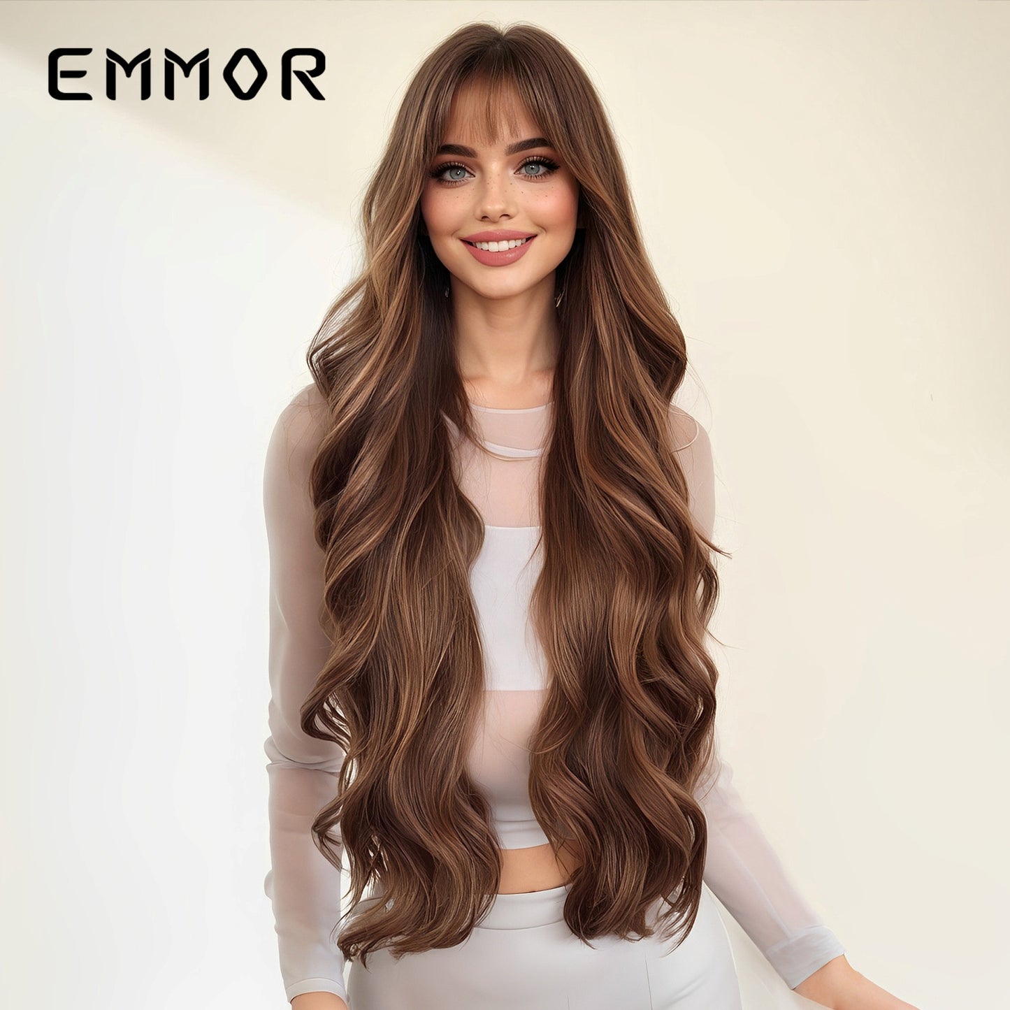 Women's Dark Brown Big Wave Fashion Curly Full Hair Wig Long Curls