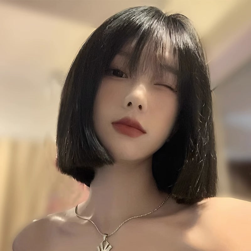 Female Head Light Improving Face Feature Air Bangs Wig Short Straight Hair
