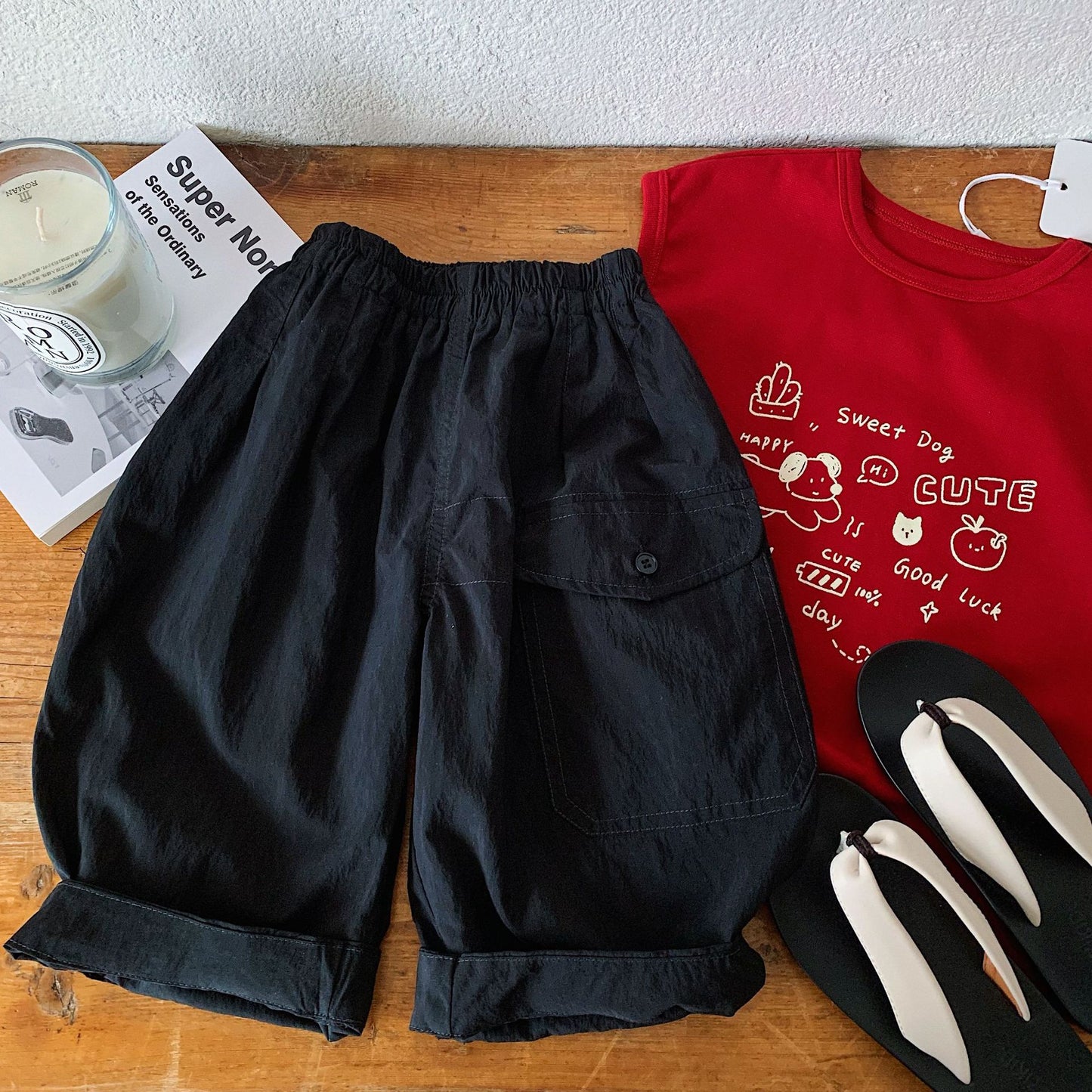Children's Middle Summer Solid Color Thin Casual Cropped Loose Children's Pants