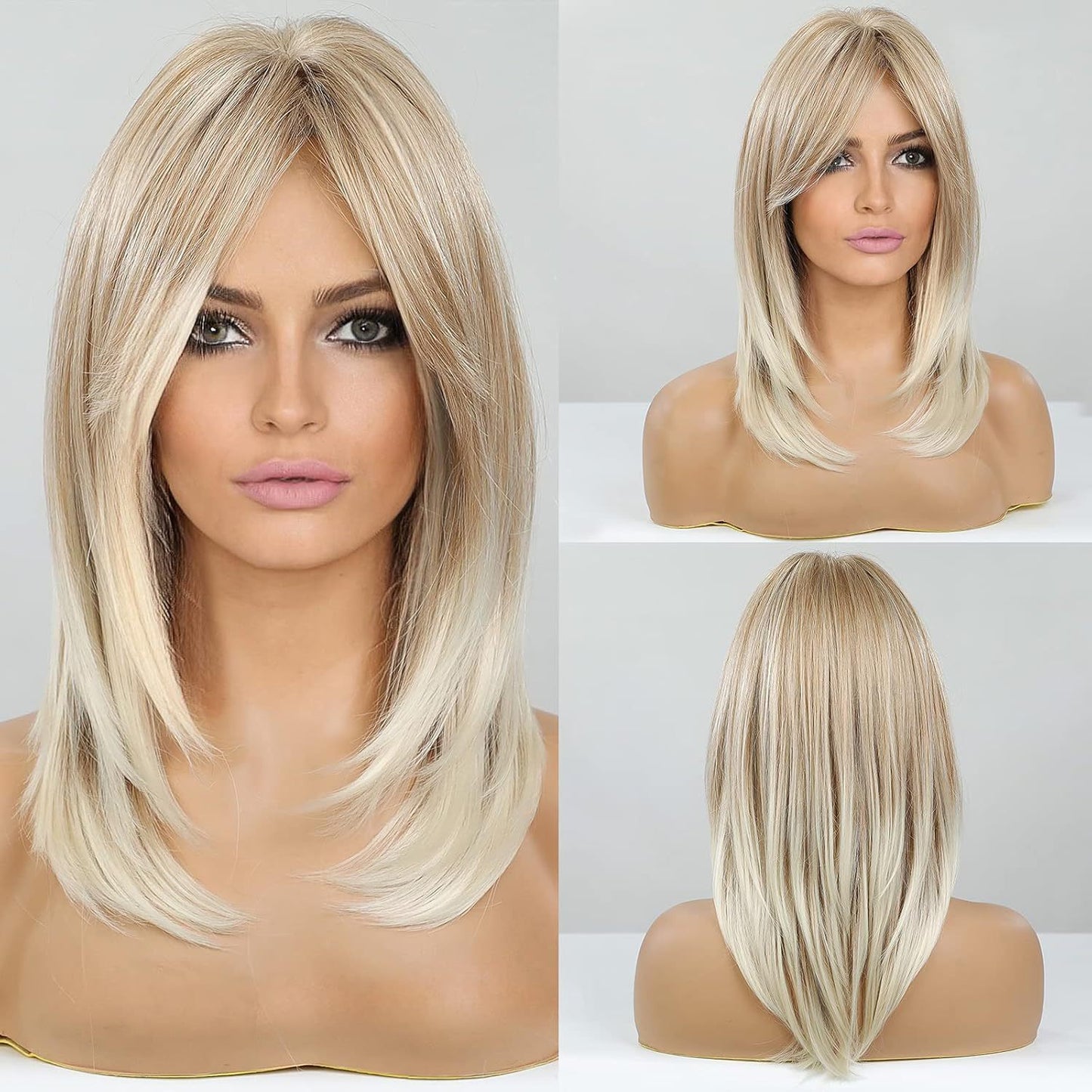 Women's Fashion Hair Golden Medium Chemical Fiber Mechanism Long Straight Wig