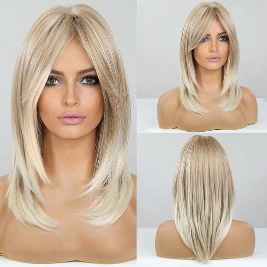 Women's Fashion Hair Golden Medium Chemical Fiber Mechanism Long Straight Wig