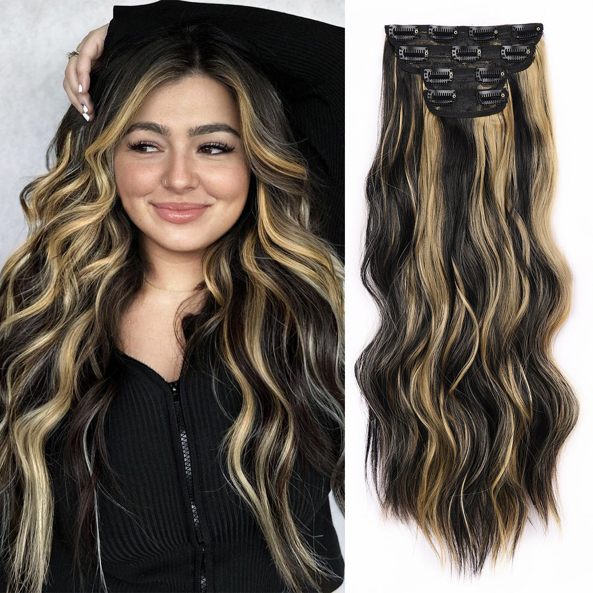 Women's Set Water Ripple Hairpiece Clip Fiber Wig