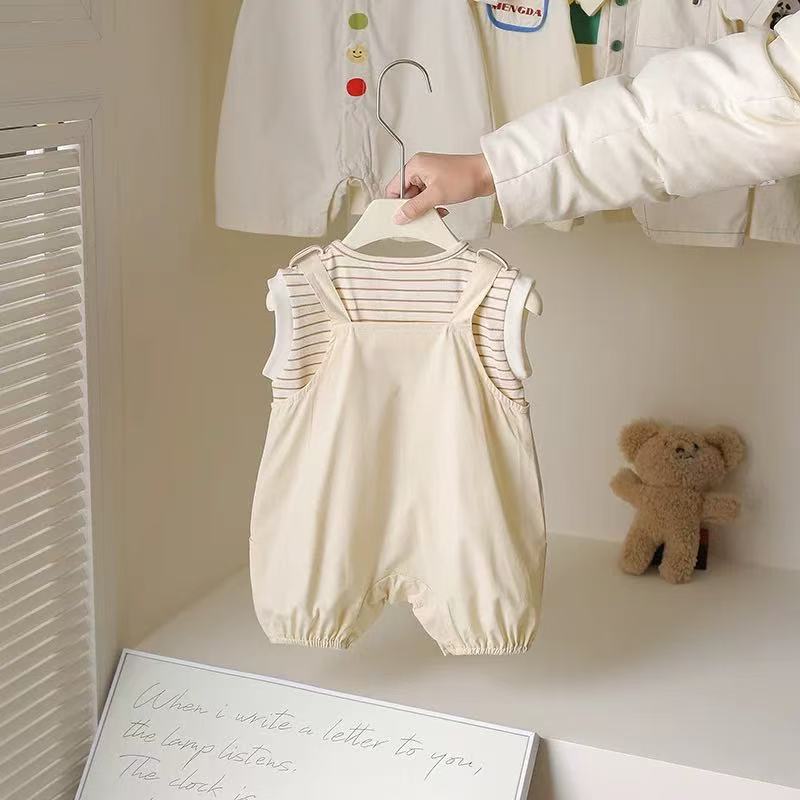 One-piece Striped Sleeveless Suspender Pants Two-piece Set Cartoon Jumpsuit, Climbing Suit
