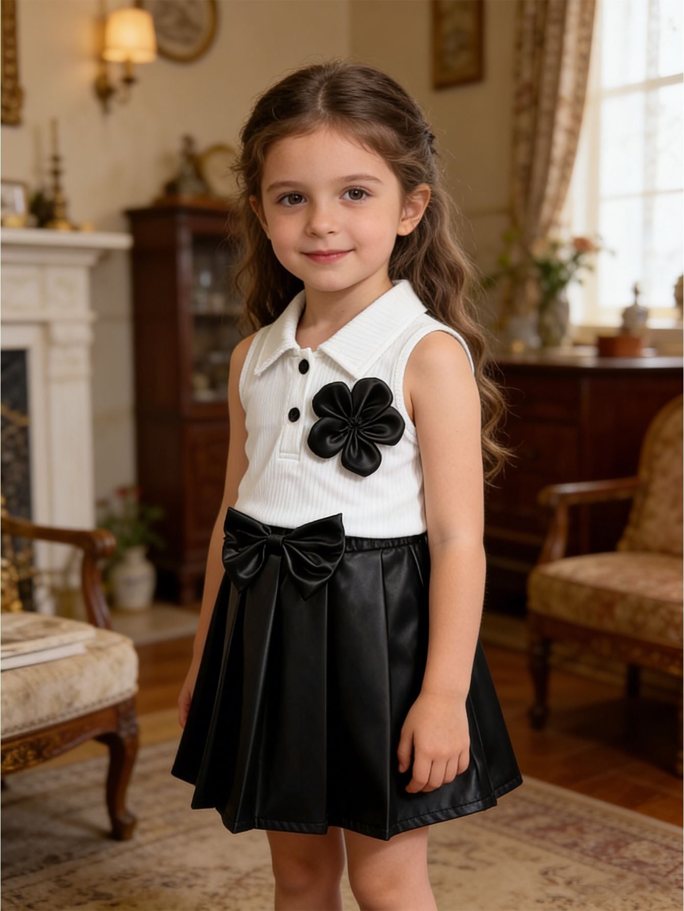 Fashion Flower Solid Color Top Umbrella Swing Bow Children's Suit