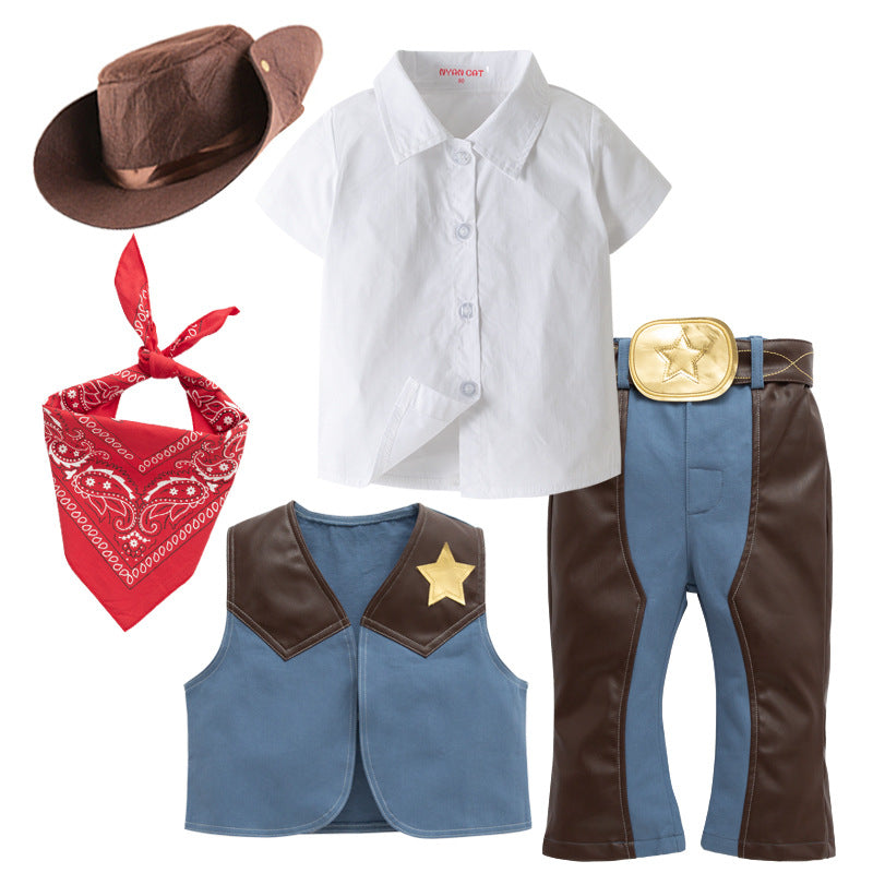 Children's Western Denim Festival Clothes Role Performance Set With Children's Suit