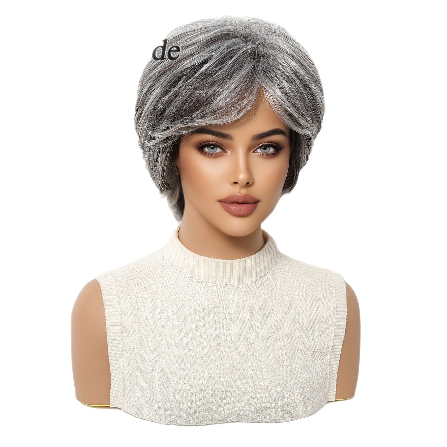 Mechanism Down Pile Making Gradient Granny Grey Texture Wig Short Curly Hair