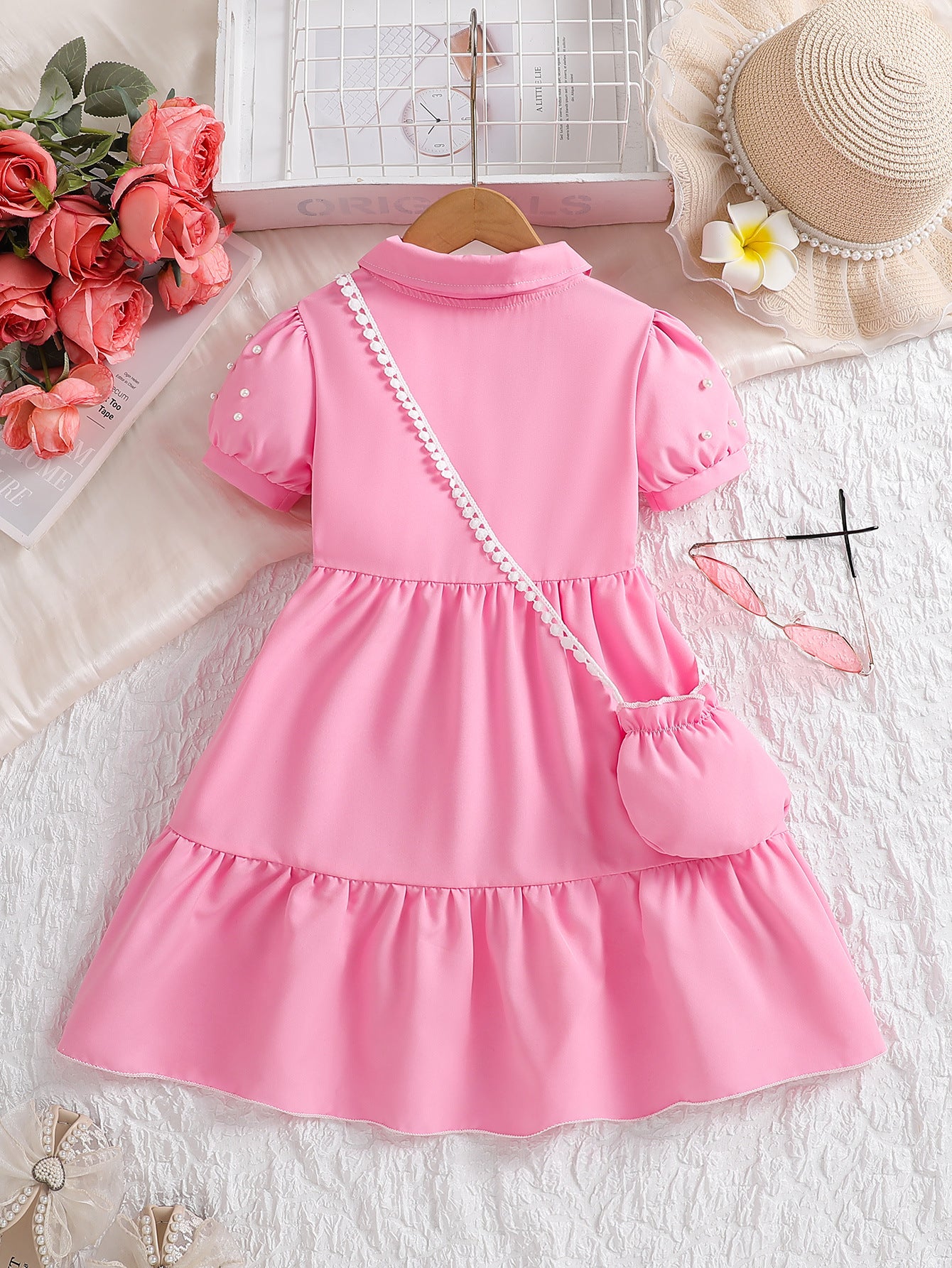 Children's Summer Trendy Preppy Style Little Cotton Puff Sleeve Princess Children's Dress