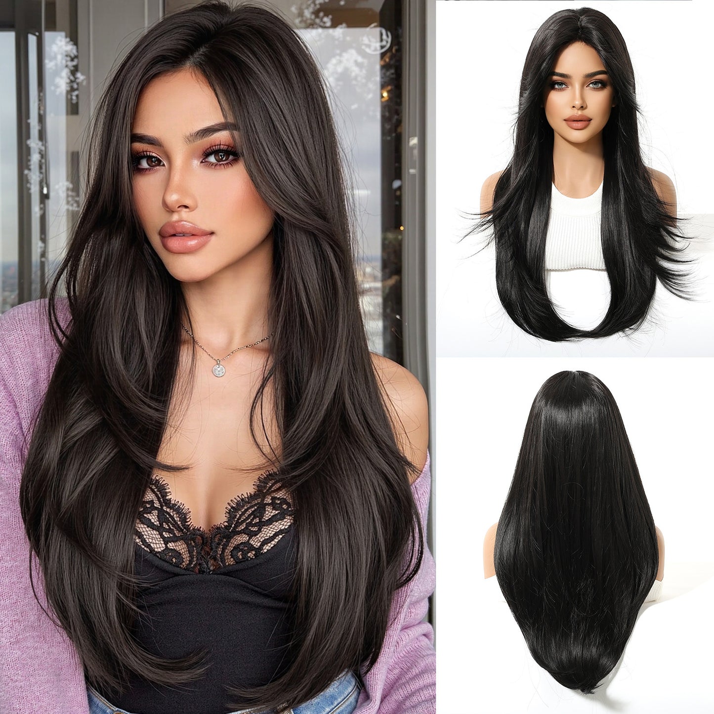 Bangs Face Trimming High-level Natural Black Long Straight Wig