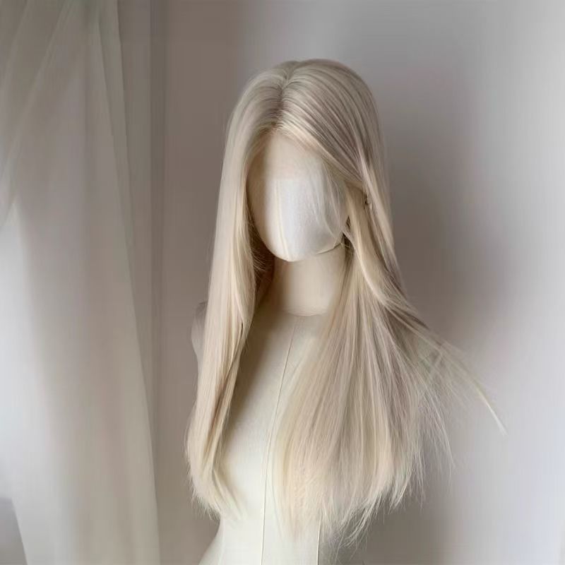 Female Korean Style Temperament Mid-length Hair Caramel Warm Brown Full Long Straight Wig