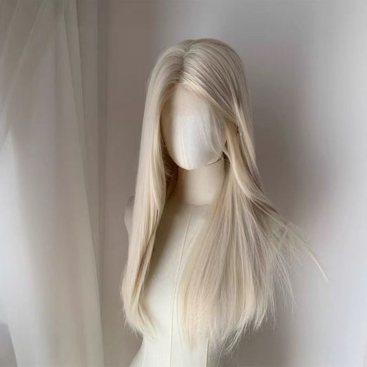 Female Korean Style Temperament Mid-length Hair Caramel Warm Brown Full Long Straight Wig