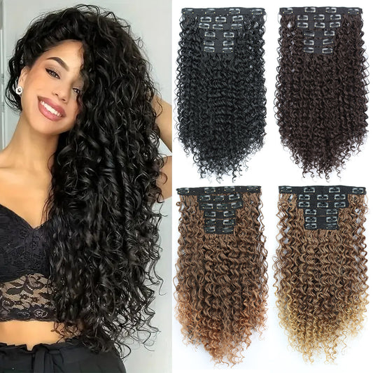Women's Long Curly Hair Clip-on Natural Fashion Black Small Wig