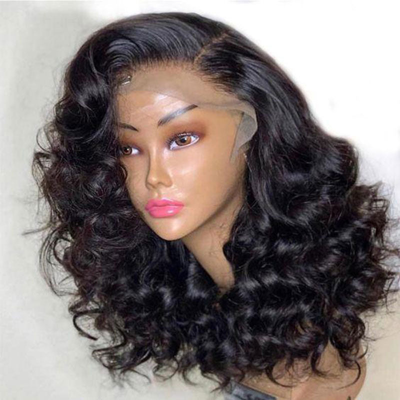 Women's & Men's Cover Piece Lace Human Fluffy Curly Real Hair Wig